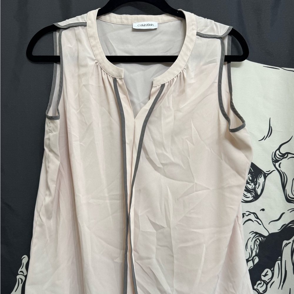 Calvin Klein Cream Blouse with Black Accent